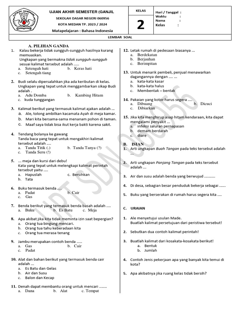 Wajib Tahu Kumpulan Soal Bahasa Indonesia Kelas 2 SD Semester 2 Kurikulum 2013 Terbaru