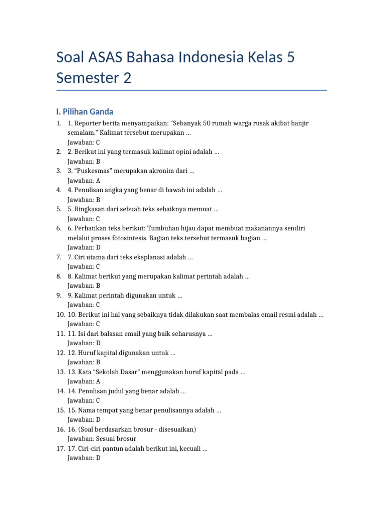 Wajib Tahu Link Download pdf soal uas bahasa indonesia kelas 5 semester 2 Terbaru
